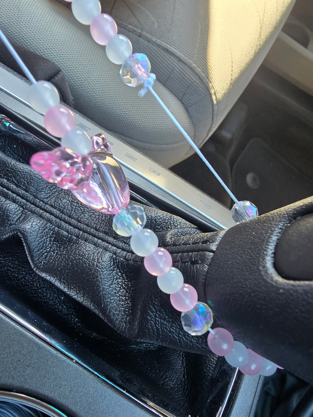 Pink Clear Blue Crystal Beaded Stretch Bracelet Bow Heart Butterfly Dangle Charm.