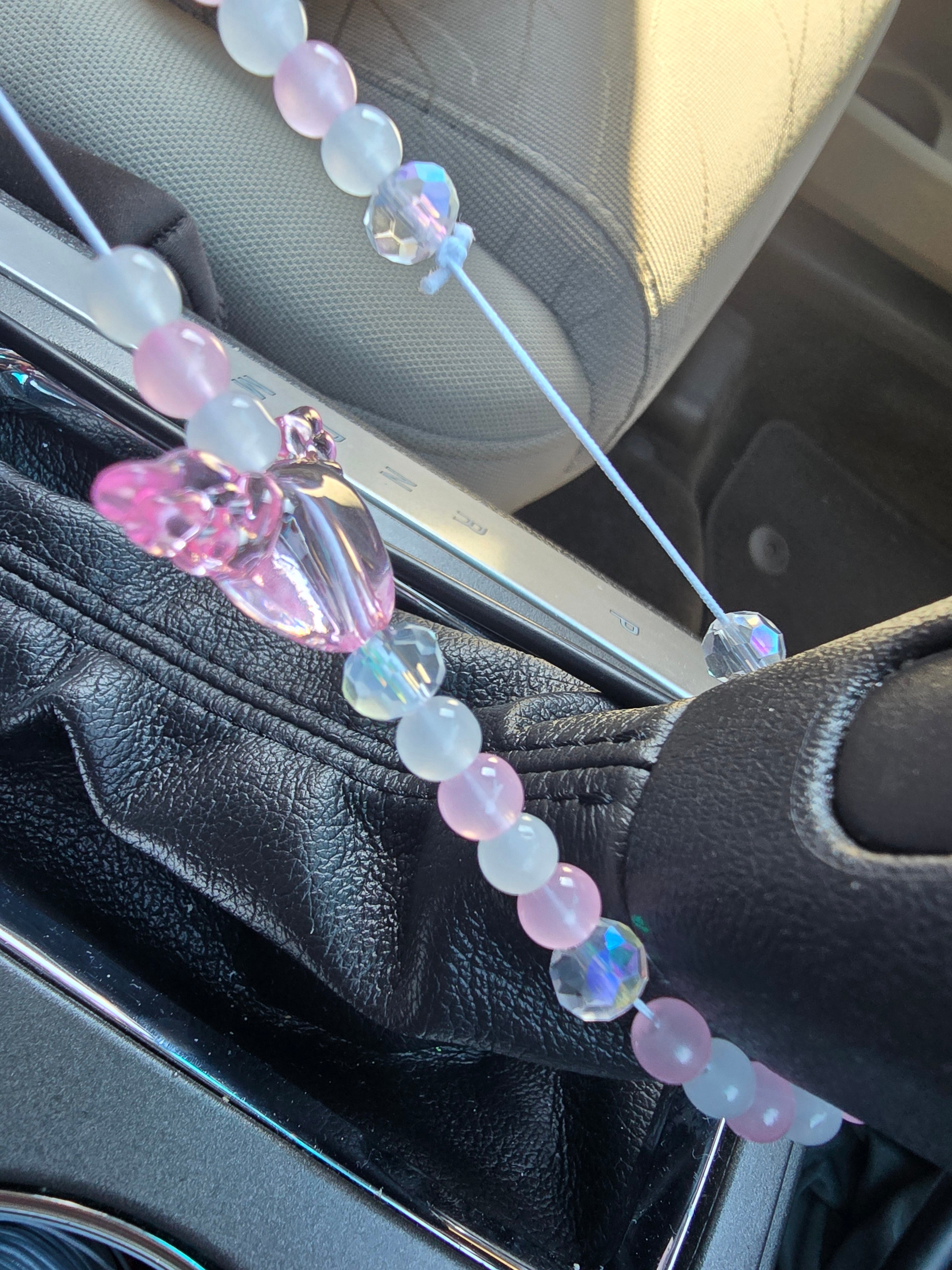Pink Clear Blue Crystal Beaded Stretch Bracelet Bow Heart Butterfly Dangle Charm.