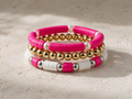 Hot Pink & Gold Summer Bracelet Stack | 3-Piece Stretch Beaded Bracelet Set